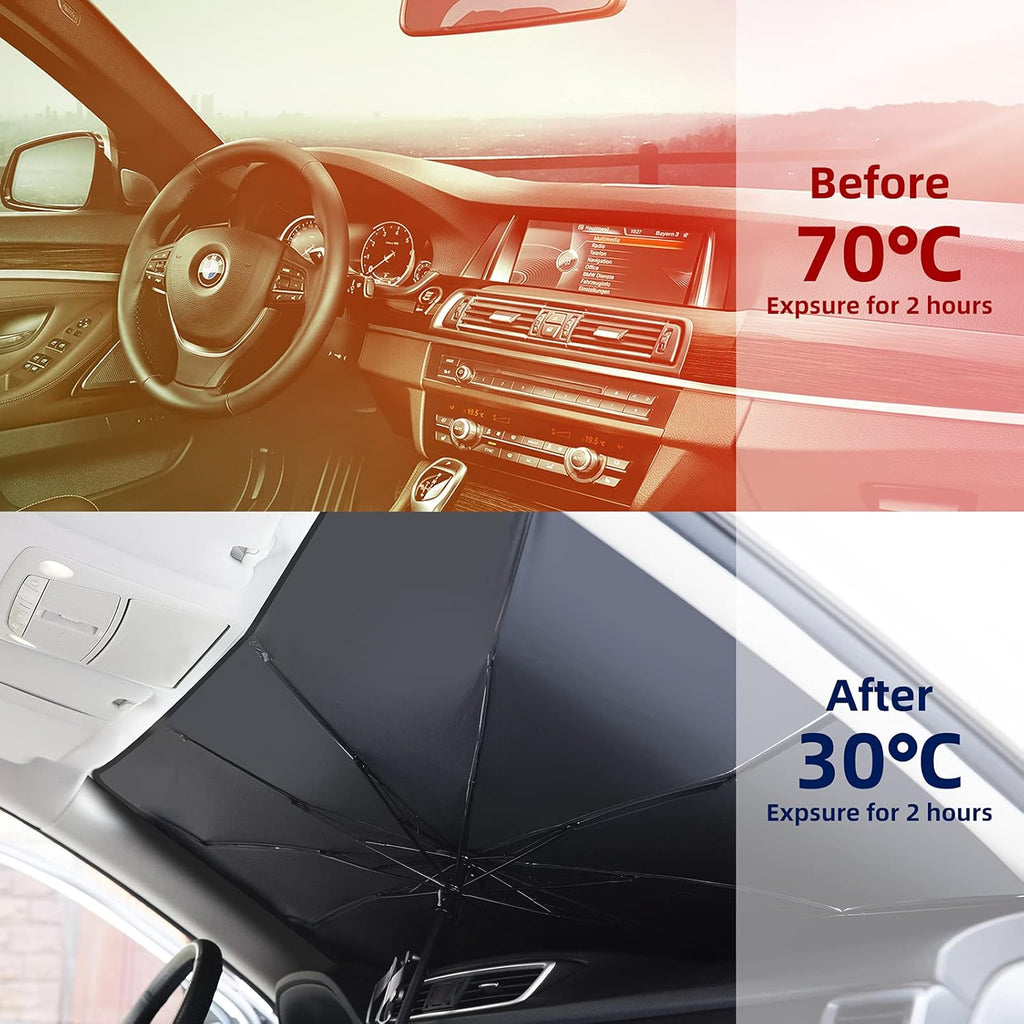 Foldable Windshield Sunshade Umbrella - Pop-Up Design For Instant Car Interior Heat & UV Protection