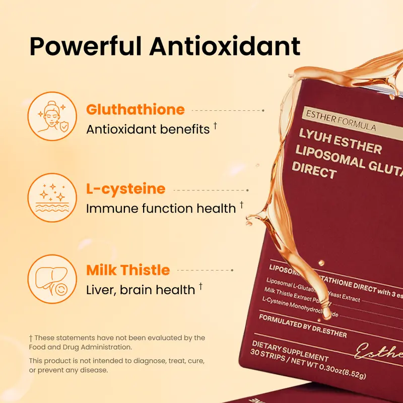 ESTHER FORMULA Liposomal Glutathione Direct (284mg*30strips) Glutathione Strips, Korean Beauty Supplement Made in USA for antioxidant, Skin Tone Care, K-Beauty, Inner Beauty Healthcare Fitness