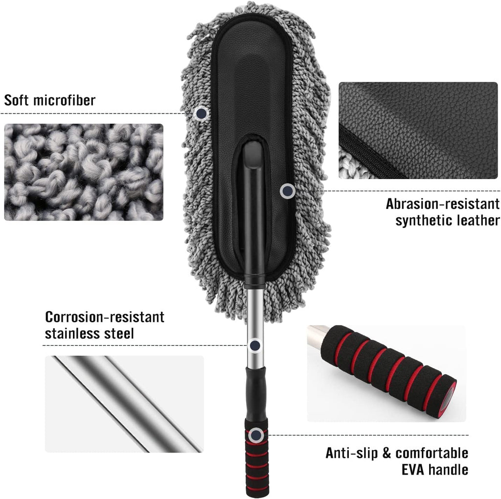 Microfiber Car Duster Kit, Long Handle-Brush Interior & Exterior Car Cleaning Cloth,Scratch & Lint Free, Pollen Removing Best Tools Best For Cars, Suvs, Sedan, Car Cleaning Kit (6 PCS), Multi