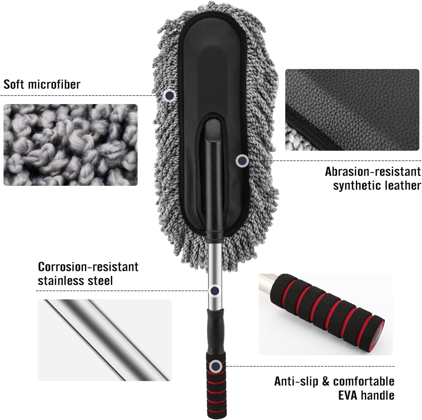 Microfiber Car Duster Kit, Long Handle-Brush Interior & Exterior Car Cleaning Cloth,Scratch & Lint Free, Pollen Removing Best Tools Best For Cars, Suvs, Sedan, Car Cleaning Kit (6 PCS), Multi