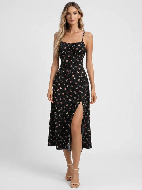 Summer Spaghetti Strap Slit Floral Dress
