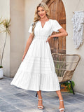 Summer V-neck ruched puff sleeve short-sleeved dress