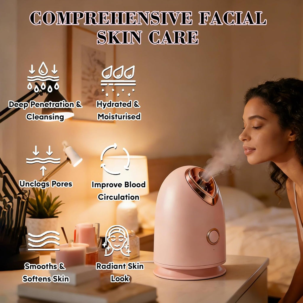 Nano Ionic Facial Steamer Spa Kit with Skin Scrubber and 8-Piece Skincare Tool Set