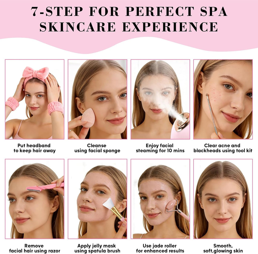 Nano Ionic Facial Steamer Spa Kit with Skin Scrubber and 8-Piece Skincare Tool Set