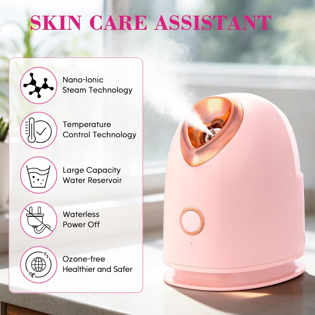 Nano Ionic Facial Steamer Spa Kit with Skin Scrubber and 8-Piece Skincare Tool Set