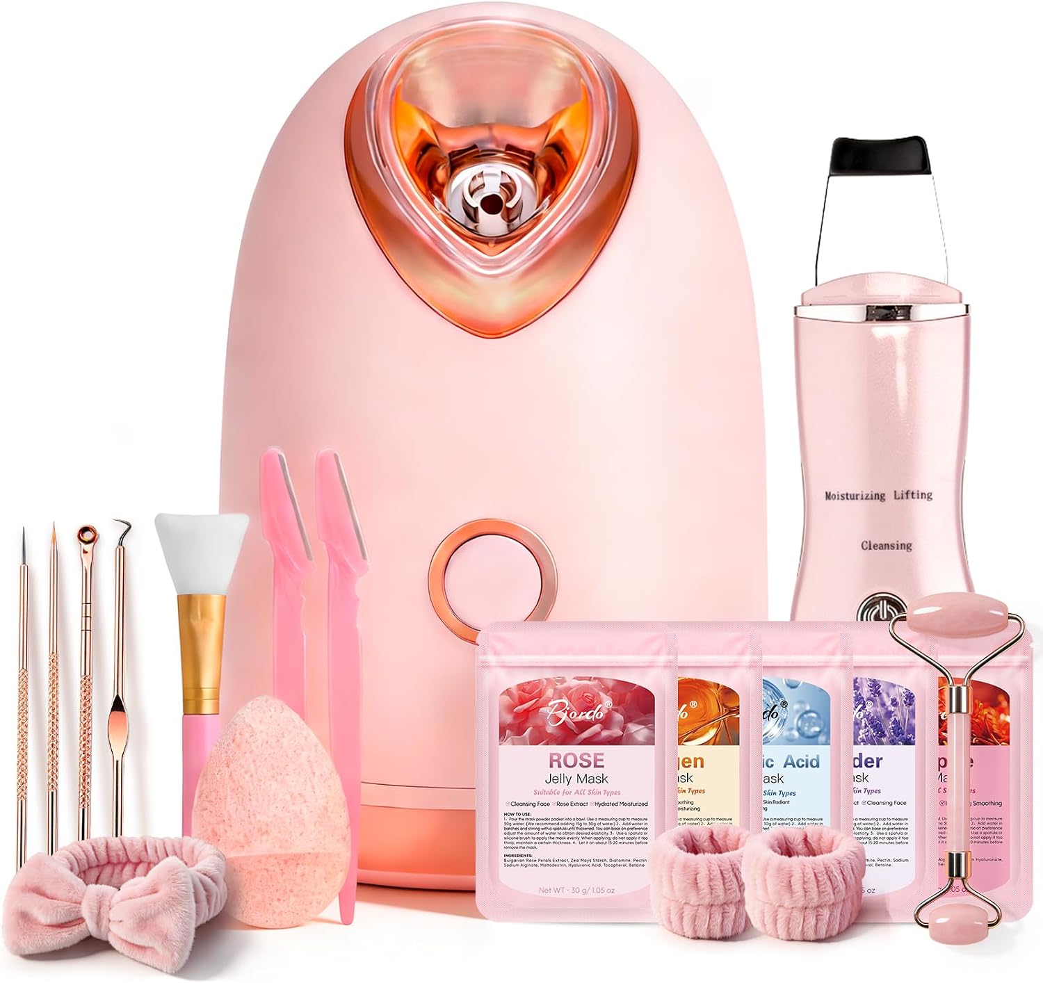 Nano Ionic Facial Steamer Spa Kit with Skin Scrubber and 8-Piece Skincare Tool Set